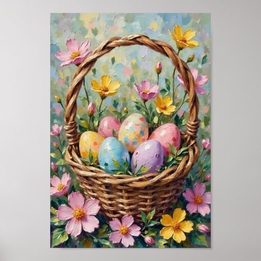 Poster Vintage Easter Egg Basket Spring Art (Devant)