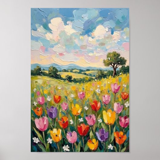 Poster Vintage Easter Tulip Field Spring Art (Devant)