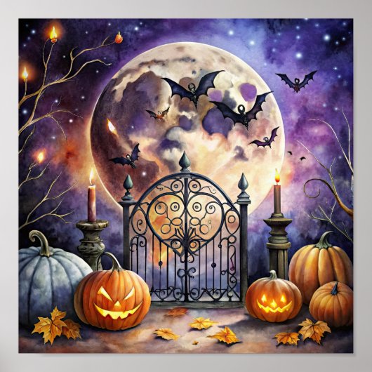 Poster vintage Éffrayant Halloween Night Bat (Devant)