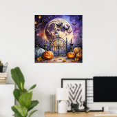 Poster vintage Éffrayant Halloween Night Bat (Bureau à domicile)