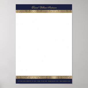 Poster Vintage Elegant Navy & Gold A4 En-tête Téléchargem