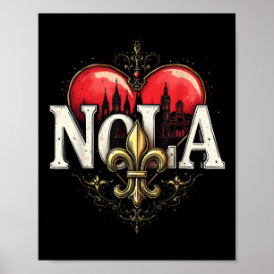 Poster Vintage Elégant Nola Fleur de lis Coeur Nola Stron