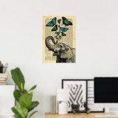 Poster Vintage Elephant Butterflies in de krant (Thuiskantoor)