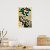 Poster Vintage Elephant Butterflies in de krant (Keuken)