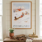 Poster Vintage Elsa Beskow February Sledding Nursery