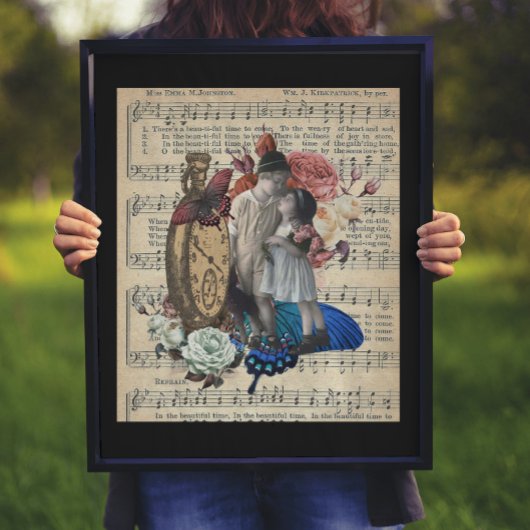 Poster Vintage Enfants & Collage Floral