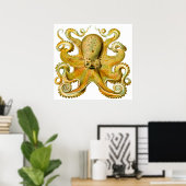 Poster Vintage Ernst Haeckel Octopus en jaune (Bureau à domicile)