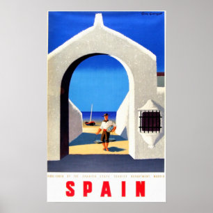 Poster Vintage Espagne Pêcheur Voyage