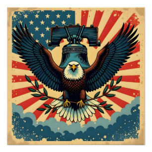Poster Vintage et rustique 4 juillet Aigle Cloche de la L