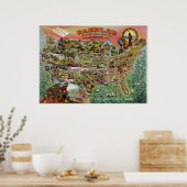 Poster Vintage États-Unis Carte Rambles Voyages (Cuisine)