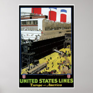 Poster Vintage États-Unis Lignes Europe Amérique
