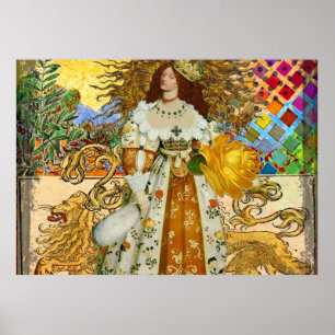 Poster Vintage femme Soleil d'or : Leo Zodiac Collage Art