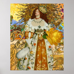 Poster Vintage femme Soleil d'or : Leo Zodiac Collage Art