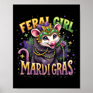 Poster Vintage Feral Girl Mardi Gras Possum Mardi Gras Fe