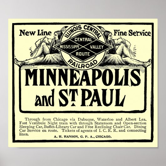 Poster vintage ferroviaire de l'Illinois Central (Devant)