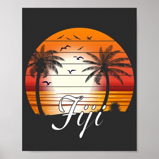 Poster Vintage Fiji Palm Trees Summer Beach (Devant)