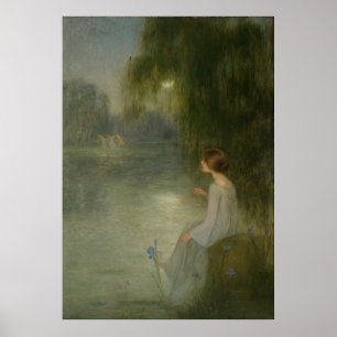 Poster Vintage Fille Art Nouveau En Lumière Lune