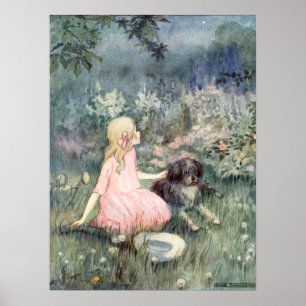Poster Vintage fille avec chien par Anne Anderson