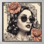 Poster Vintage fille avec fleurs (Devant)