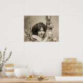 Poster Vintage fille avec lapin géant de Pâques (Cuisine)