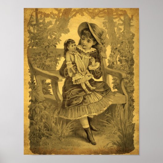 Poster Vintage fille d'art avec poupée âgée (Devant)