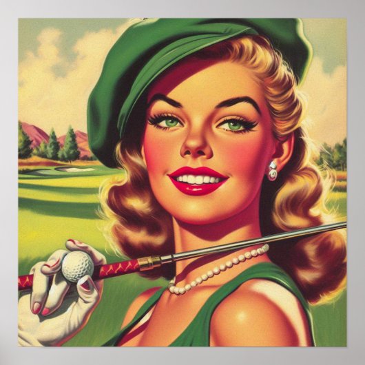 Poster Vintage fille de golf (Devant)