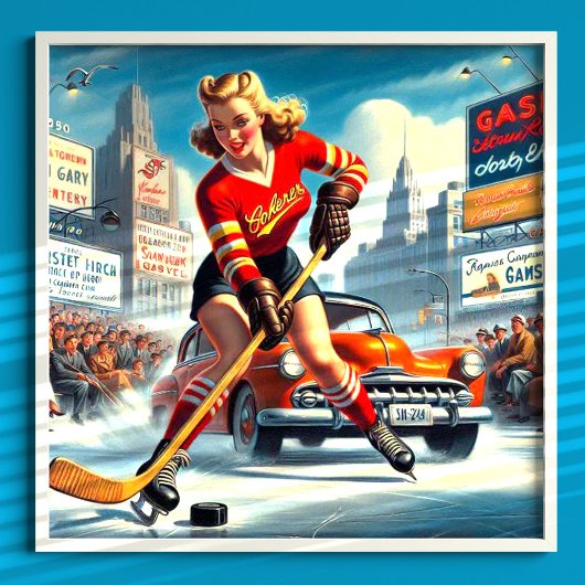 Poster Vintage fille de hockey