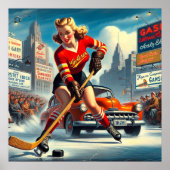 Poster Vintage fille de hockey (Devant)