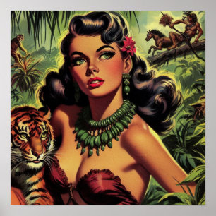 Poster Vintage fille de la Jungle vers le haut