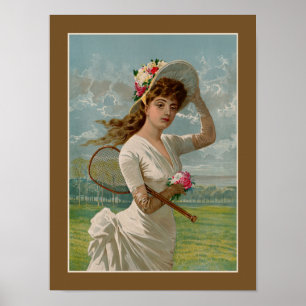 Poster Vintage fille de tennis victorienne
