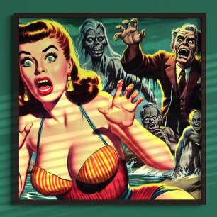 Poster Vintage fille Déplaisante d'horreur