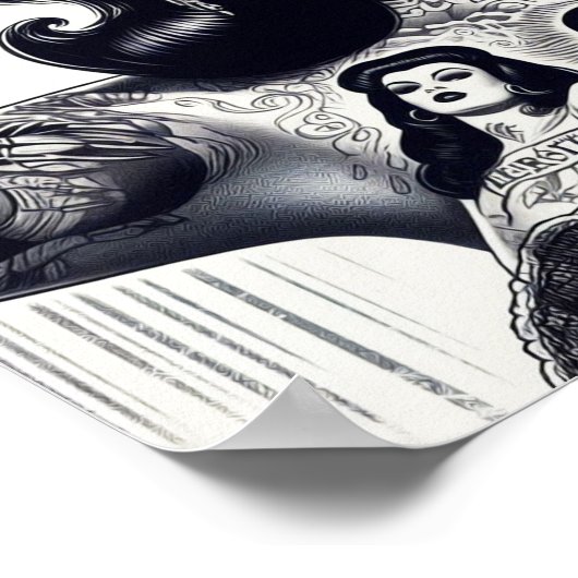 Poster Vintage fille Goth tatouée (Coin)