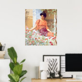 Poster Vintage Fille Italienne Superbe Avec Fleurs D'Été (Bureau à domicile)