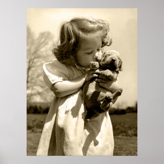 Poster Vintage fille Kisses chiot (Devant)