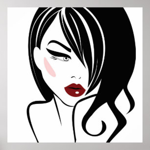 Poster Vintage fille lèvres rouges