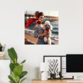 Poster Vintage fille rétro glamour avec caniche (Bureau à domicile)