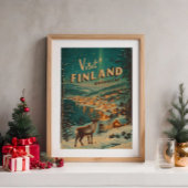 Poster Vintage Finland Rovaniemi Reindeer