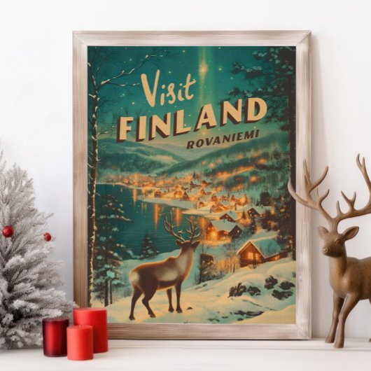 Poster Vintage Finland Rovaniemi Reindeer