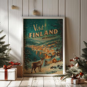 Poster Vintage Finland Rovaniemi Reindeer