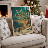 Poster Vintage Finland Rovaniemi Reindeer