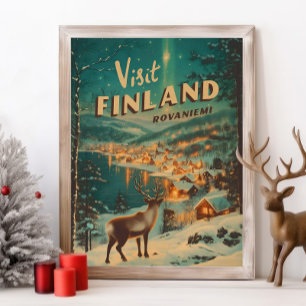 Poster Vintage Finland Rovaniemi Renne