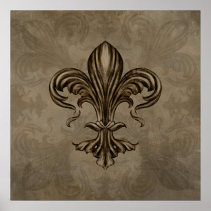 Poster Vintage Fleur de lis Sepia