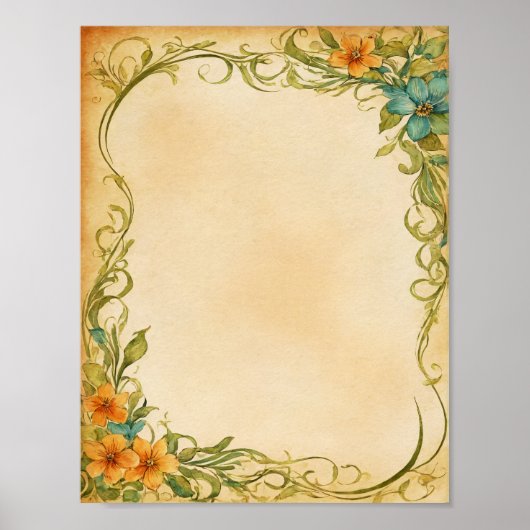 Poster Vintage Fleurs Cadre Design Bordüre (Devant)