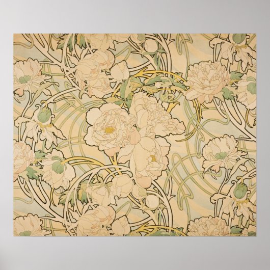 Poster Vintage Floral Alphonse Mucha Peonies GalleryHD (Devant)