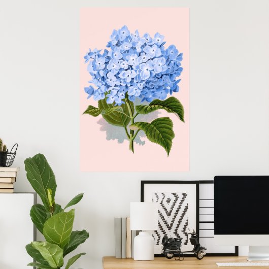 Poster Vintage Floral Blue Hydrangea (Bureau à domicile)
