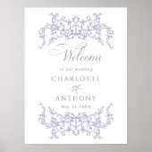 Poster Vintage Floral Frame Lavender Wedding Welcome (Devant)