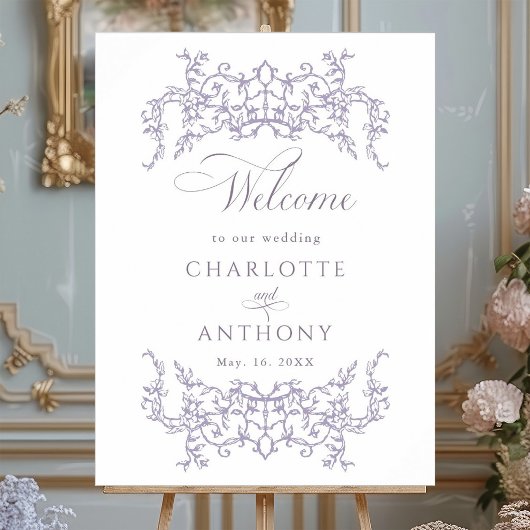 Poster Vintage Floral Frame Lavender Wedding Welcome