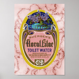 Poster vintage Floral Lilac Toilet Étiquette d'eau