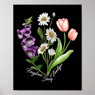 Poster Vintage Floral Plante Foxglove Daisy Tulip Flower 