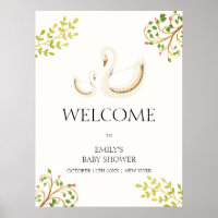 Vintage Floral verdure Baby shower de cygne Bienve
